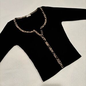 John Gault Leopard Animal print Black button up Cardigan